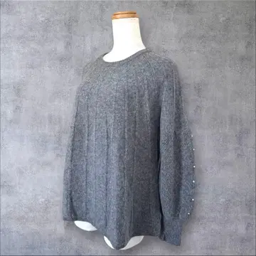 새상품급 슬로브 이에나 펄 장식 패턴 편직 풀오버