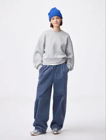 [ 익명 배송 ] GU 코듀로이 배럴 레그 이지 팬츠 블루 M