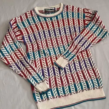 크루넥 스웨터 니트 올 패턴 보더 멀티 컬러 미국제