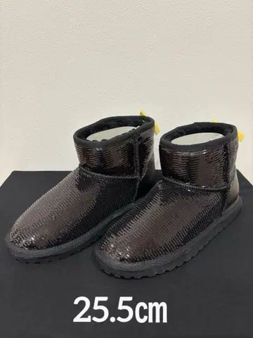 [ 미사용품 ] 블랙 스팽글 어그 부츠 숏 기장 보아 부츠 25.5cm
