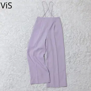 비스 서스펜더 와이드 팬츠 퍼플 S 센터 프레스 허리밴딩 오피스