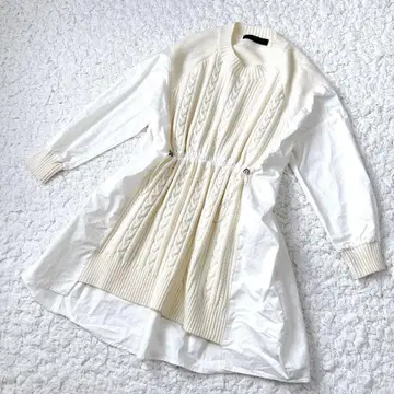 micalle micalle 이소재 도킹 케이블 니트 튜닉 원피스