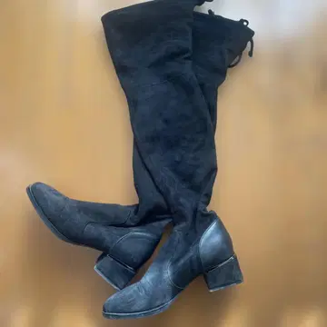 블랙 니하이 부츠 스웨이드풍 약 5cm 힐