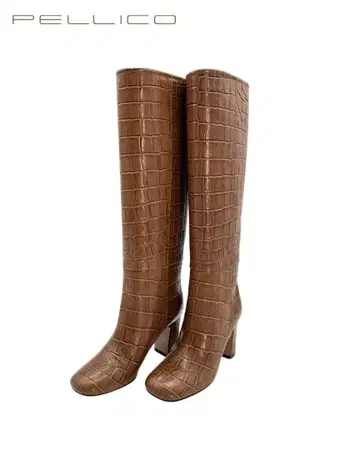 [ 미사용 ] PELLICO 크로코 세미 스퀘어토 청키 롱 부츠 35