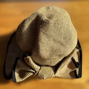 ca4la 리본 포함 베이지 스트로 햇
