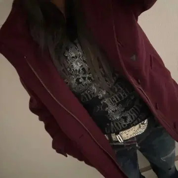 헤이세이 갸루 y2k 와인 레드 집업 자켓 시크 스타일