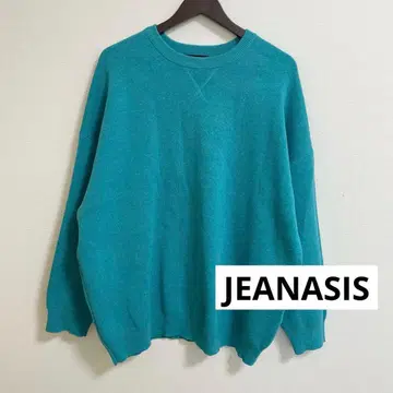 JEANASIS 12G W 자카드 볼륨 슬리브 풀오버 블루