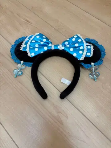 미키 귀 머리띠 파랑과 블랙 물방울 패턴