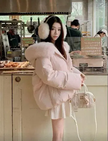 퍼 달린 다운 자켓 SHEIN 핑크