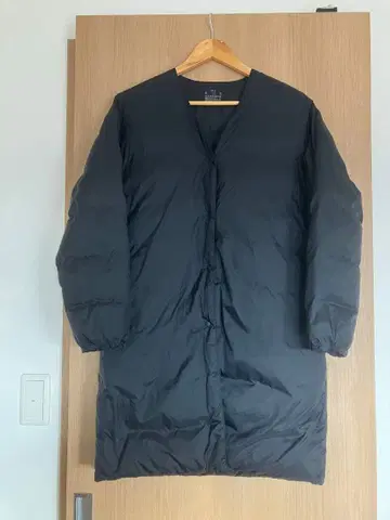 무인양품 포켓터블 노카라 다운 코트 블랙 XS-S