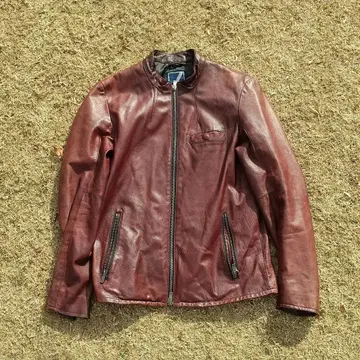 HALB 버건디 가죽 싱글 라이더 자켓