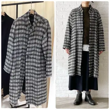 파드칼레 시스루 섀도우 체크 코트 트위드 블랙 화이트