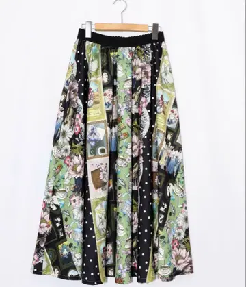 이즈스칼라 553256: 예술, 음악, 꽃 콜라주 패턴 플레어 스커트