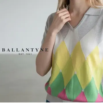 J532@ BALLANTYNE 아가일 무늬 반팔 V넥 캐시미어 니트