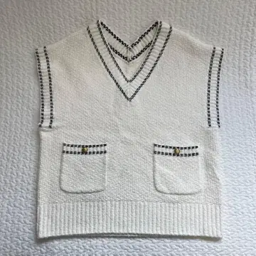 [컨디션 최상] 아르페쥬 스토리 스티치 베스트 니트 상의 화이트