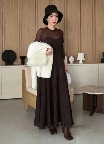 eimy istoire 시어 콤비 플레어 니트 원피스