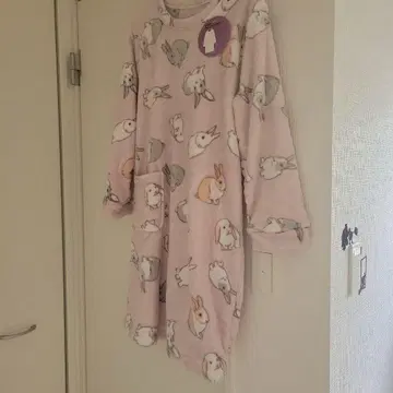 토끼 패턴 핑크룸 원피스 팬츠 세트
