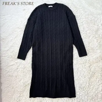 FREAK'S STORE 케이블 짜임 블랙 긴팔 롱 원피스