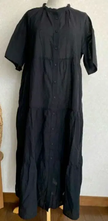 택 포함 새상품 사만사 모스모스 린넨 티어드 원피스 블랙 F