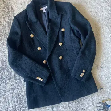 H&M 블랙 트위드 더블 브레스트 자켓 US XS