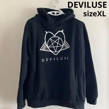 DEVILUSE 블랙 후드티 하트 펜타클 디자인 속기모 XL