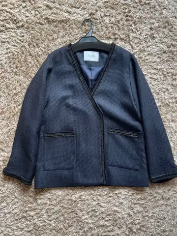 SLOBE IENA 노카라 트위드 자켓 라이트 블루