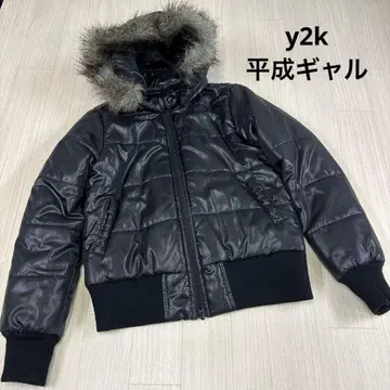 후드 부착 블랙 충전솜 y2k 나일론 자켓 헤이세이 갸루