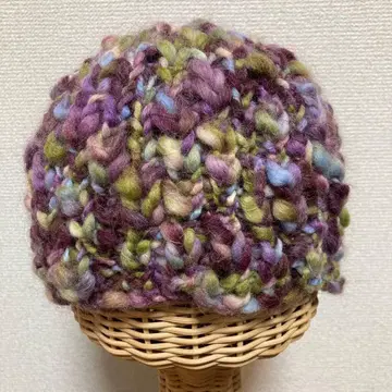 손뜨개질 니트 모자 보라색 그린 혼합 1222-1