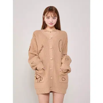 새상품급 다리치 D 베어 자수 니트 가디건 베이지