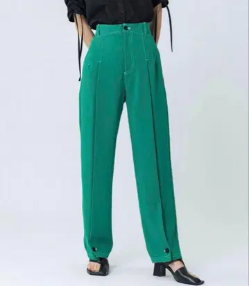 그린 하이웨스트 와이드 팬츠