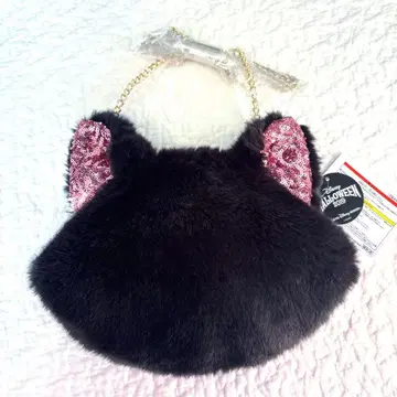 도쿄 디즈니랜드 할로윈 검은 고양이 퍼 숄더백