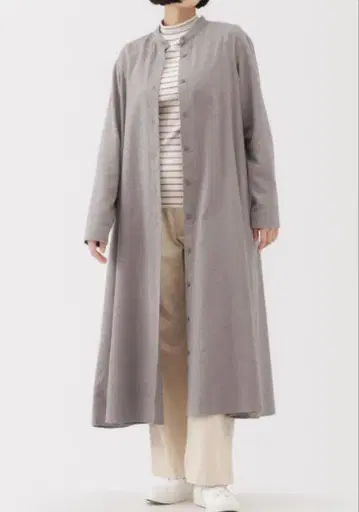 무인양품 양면 기모 플란넬 스탠드 카라 긴팔 원피스 베이지 XL