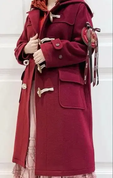 핑크하우스 사가라 와펜 부착 보르도 더플 코트 롱 코트