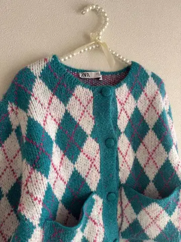 ZARA 아가일 무늬 가디건 체크 무늬