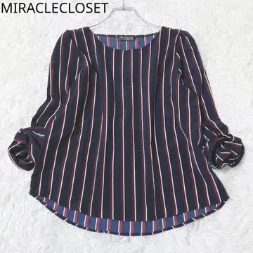 미라클 옷장 블라우스 스트라이프 소매 리본 7부 소매 네이비 M 출퇴근