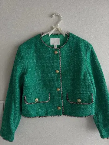 H&M 그린 트위드 노카라 자켓
