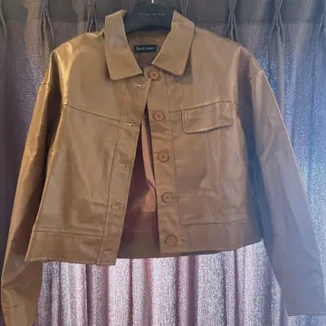 베이지 가죽 크롭 자켓