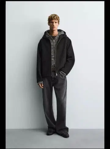 ZARA 인조 모피 후드 부착 셔츠 자켓