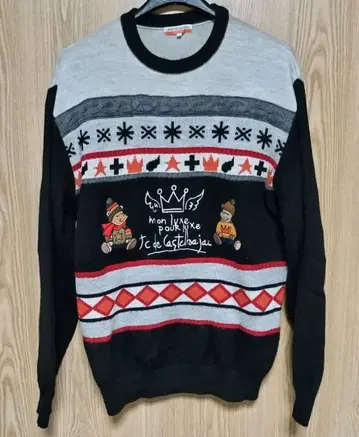 CASTELBAJAC 곰 자수 캐주얼 니트 스웨터 L 사이즈