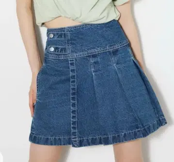 rienda 턱 플리츠 미니 스커트 데님 스커트 코튼 100