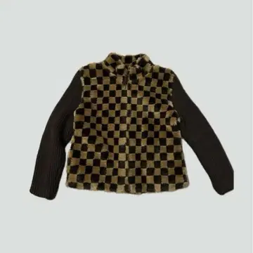 y2k 체크 패턴 다미에 패턴 인조 모피 아우터