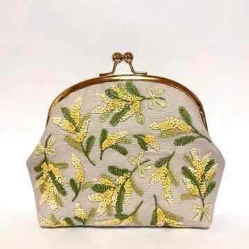 손자수 미모사 가마구치 파우치 핸드메이드