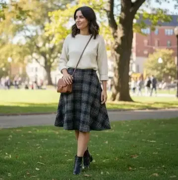 BE RADIANCE 체크 무늬 플레어 스커트