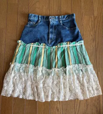 올리브 데 올리브 데님 레이스 스커트
