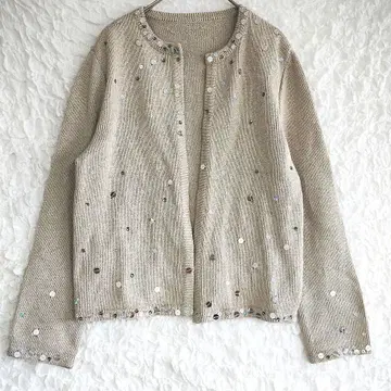 [레리안] 스팽글 장식 베이지 가디건 M 사이즈 버튼 없음 일본제 레어