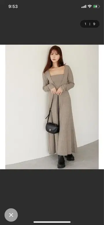 그레이 V넥 긴팔 니트 원피스