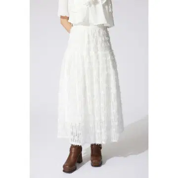디포메이션 튤 플레어 스커트 ( WHT ) rienda