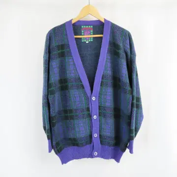 VINTAGE BEST CONTRASTS 체크 와이드 가디건 L