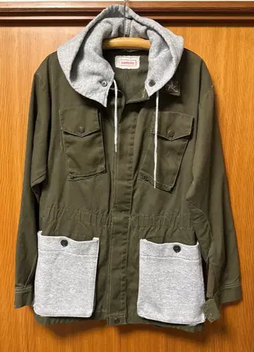 한지로 밀리터리 자켓 후드 부착 카키