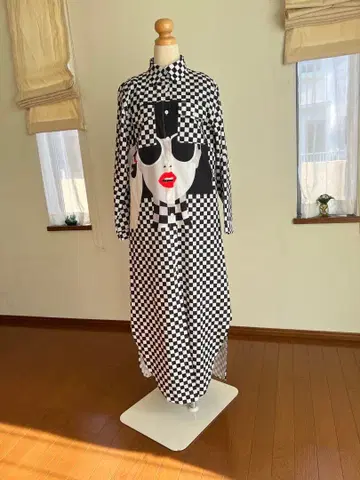 체크 무늬 롱 셔츠 원피스